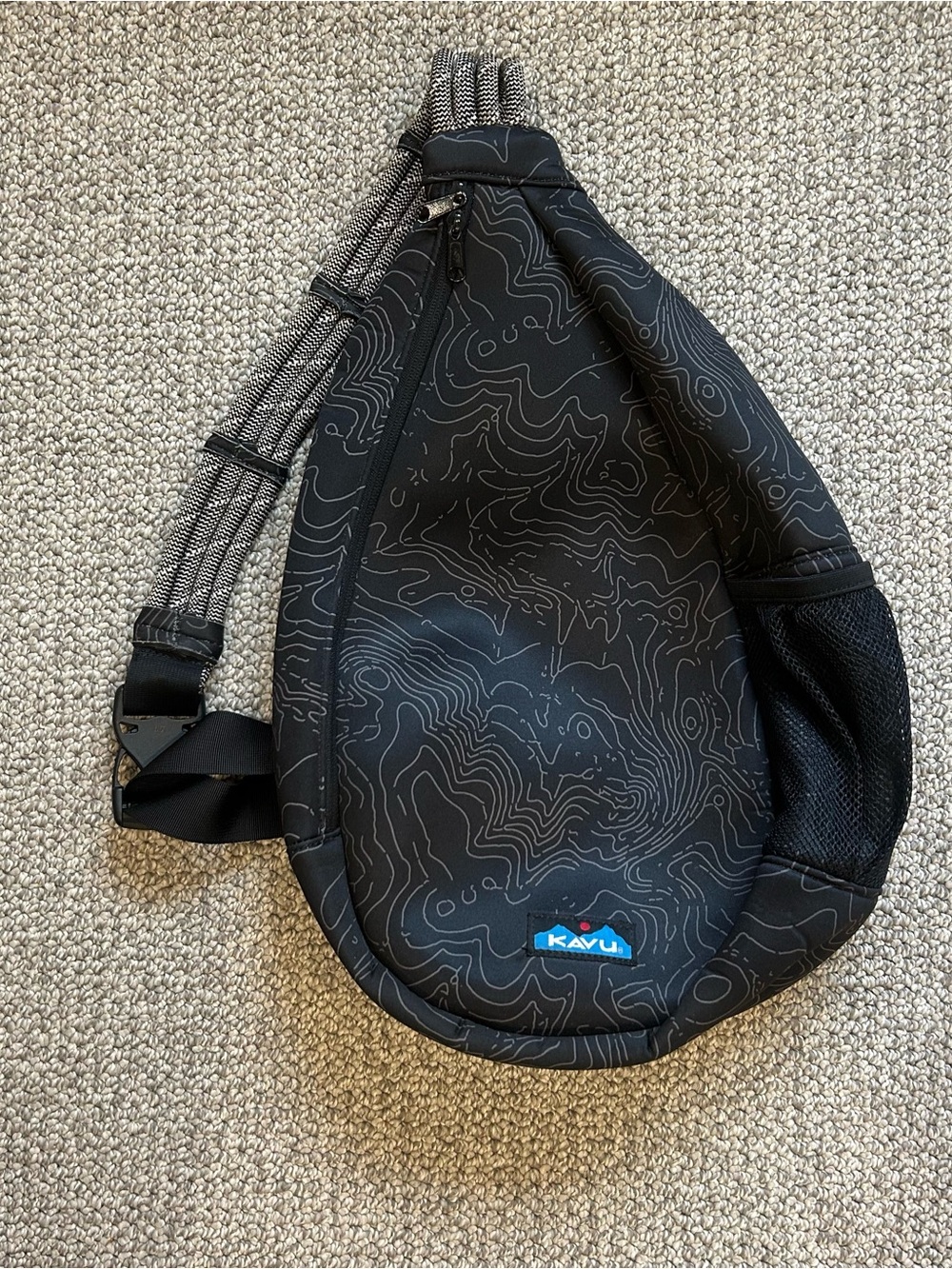 Kavu Black Topographic Sling Pack with Grey Strap